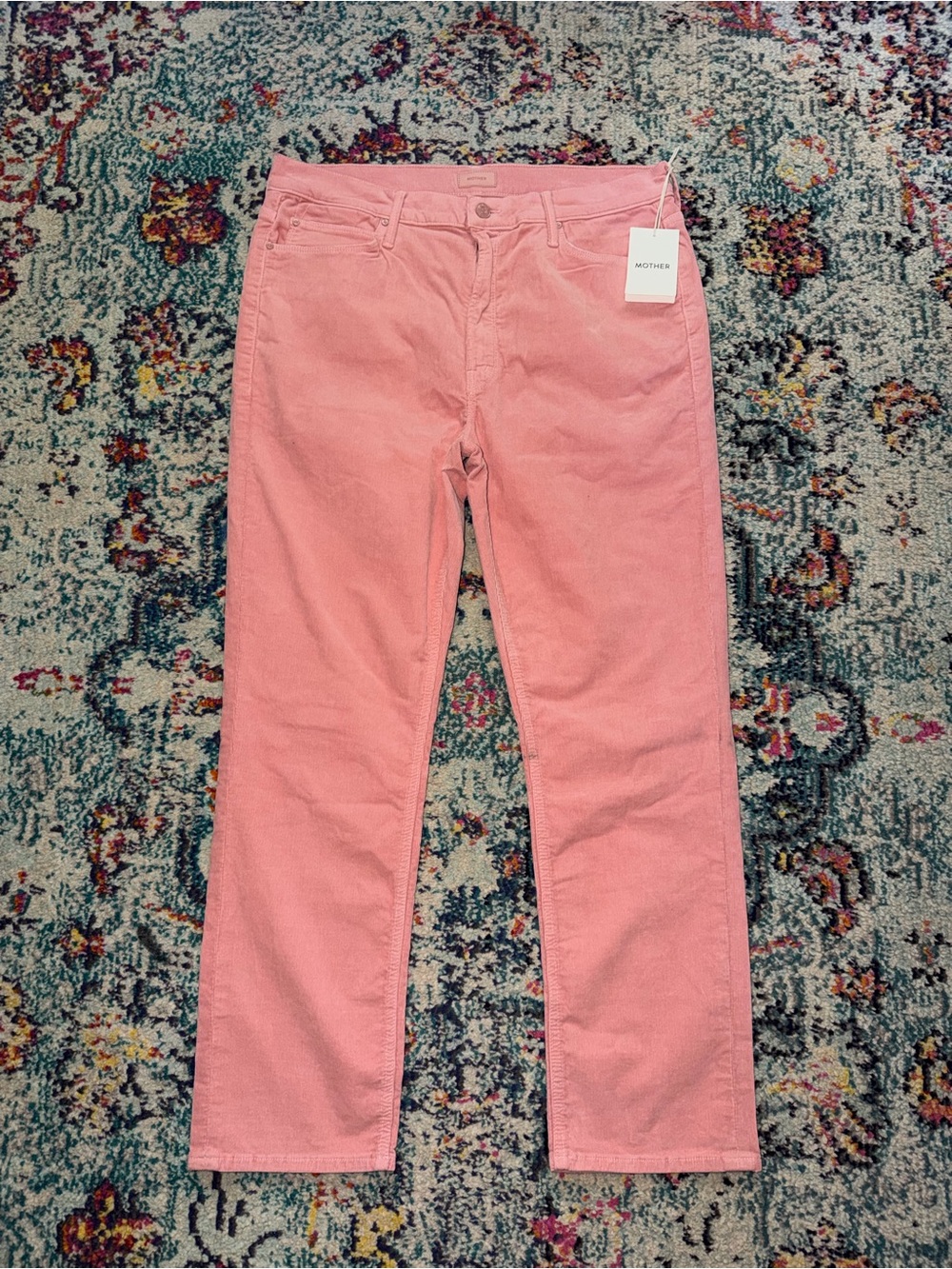 NWT Mother Mid Rise Dazzler Ankle ERS Pink Eraser Corduroy’s Size 34 Boho Mom